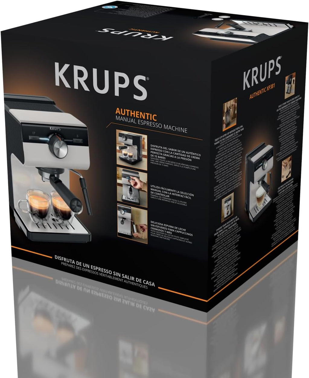 Krups Authentic Espresso-Siebträgermaschine, 15 bar, intuitive Bedienung, raffiniertes Design, integrierte Dampfdüse, 2 L-Wassertank, inkl. Zubehör, Grey/Creme, XP381B10