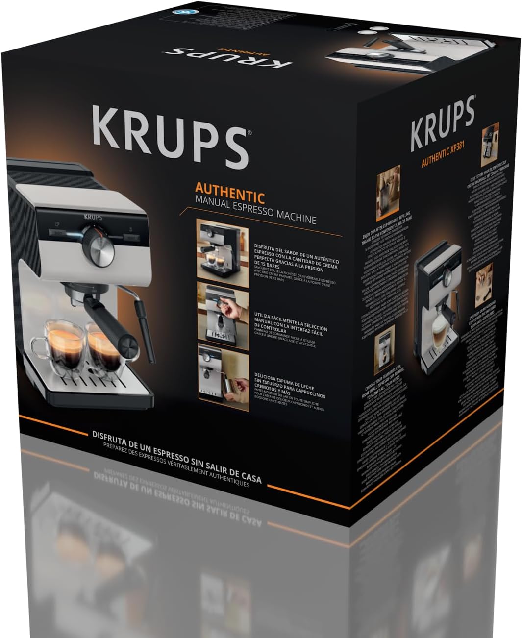 Krups Authentic Espresso-Siebträgermaschine, 15 bar, intuitive Bedienung, raffiniertes Design, integrierte Dampfdüse, 2 L-Wassertank, inkl. Zubehör, Grey/Creme, XP381B10