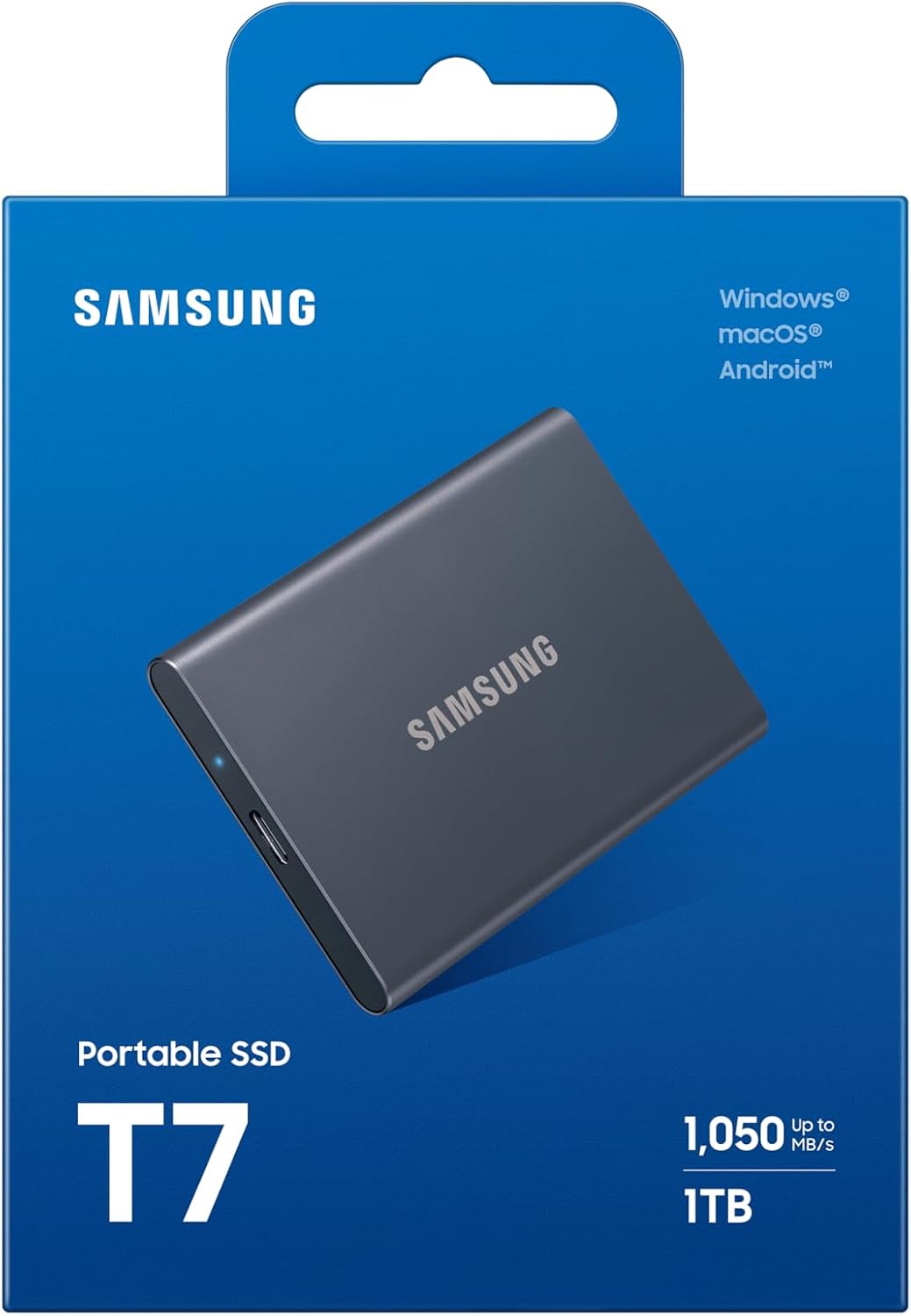 Samsung Portable SSD T7, SSD 1 TB, USB 3.2 Gen.2, 1.050 MB/s Lesen, 1.000 MB/s Schreiben, Externe SSD-Festplatte für iPhone 15 und neuer, Mac, PC, Smartphone und Spielkonsole, Grau, MU-PC1T0T/WW