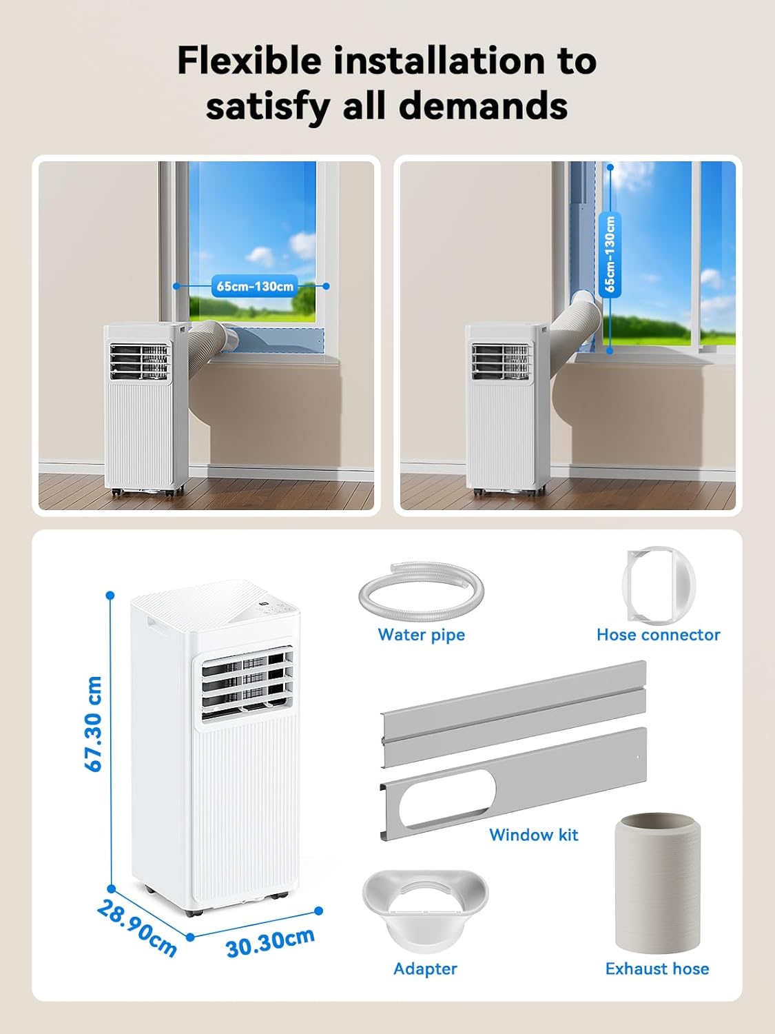 7000 BTU Portable Air Conditioner, 4-in-1 Air Conditioning Unit with Dehumidifier, Fan & Sleep Mode, Quiet 24H Timer, Cools up to 28 m² (300 sq.ft) for Bedroom Office Bright White [Energy Class A]