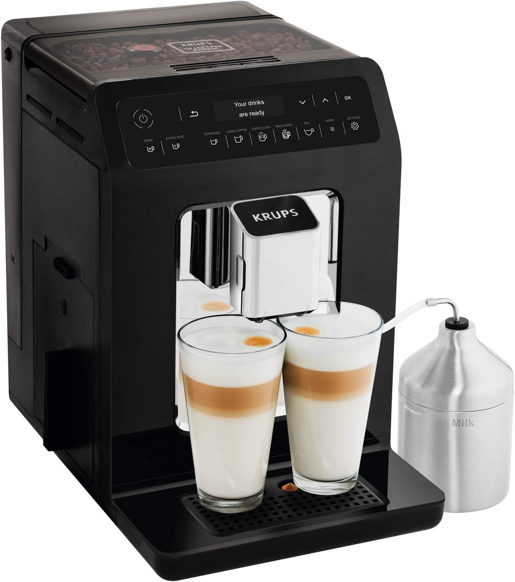 Krups EA8918 Evidence Kaffevollautomat | OLED-Display Barista Quattro Force Technologie | 12 Kaffee | 3 Tee Variationen | One-Touch-Cappuccino | 2-Tassen Funktion | schwarz