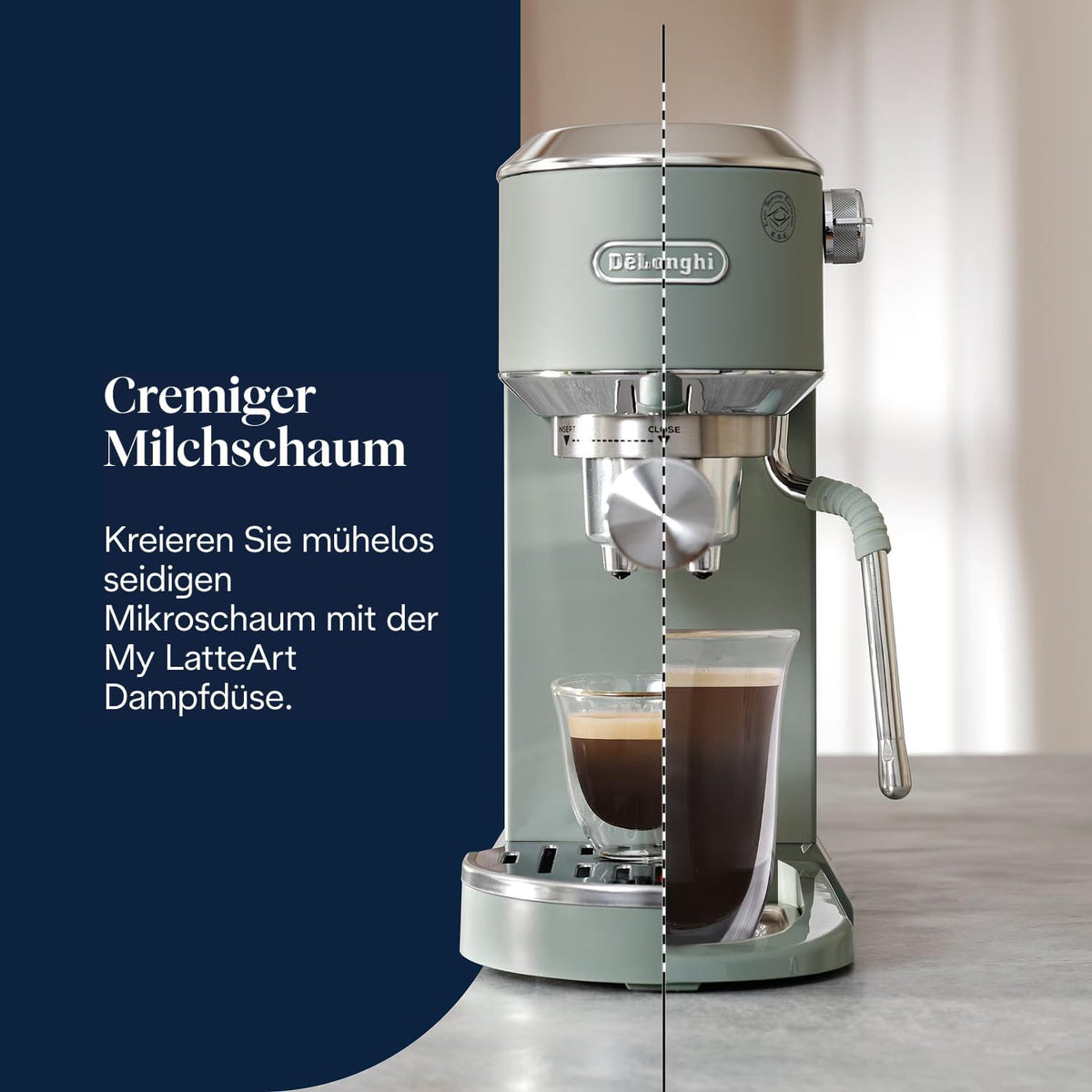 De'Longhi Dedica Duo - Manuelle Espressomaschine mit Cold Brew Grün