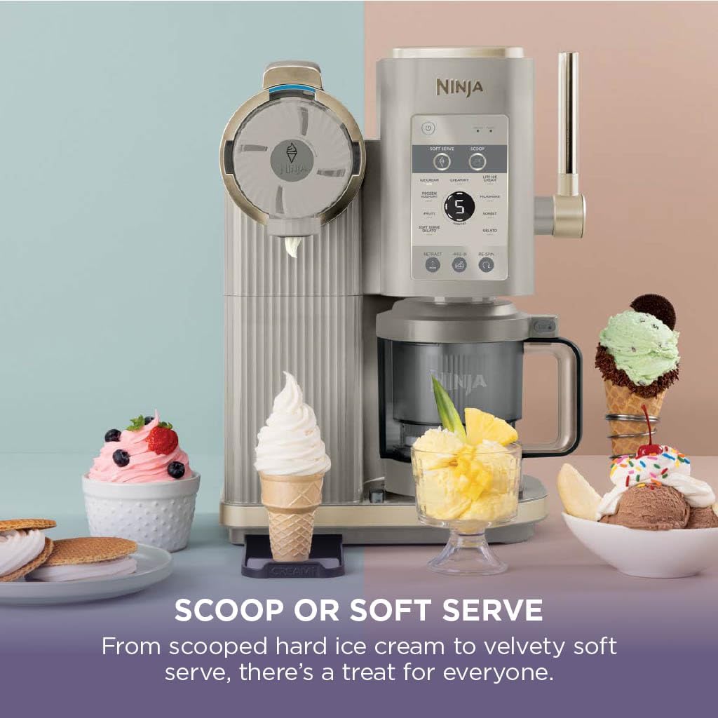 Ninja CREAMi Scoop and Swirl Ice Cream Machine with 2x Tubs, NC701UKSTGD | 13 Functions, Makes Ice Cream, Soft Serve, Gelato, Sorbet, Milkshakes and More, Mix-In Option, Stone Gold