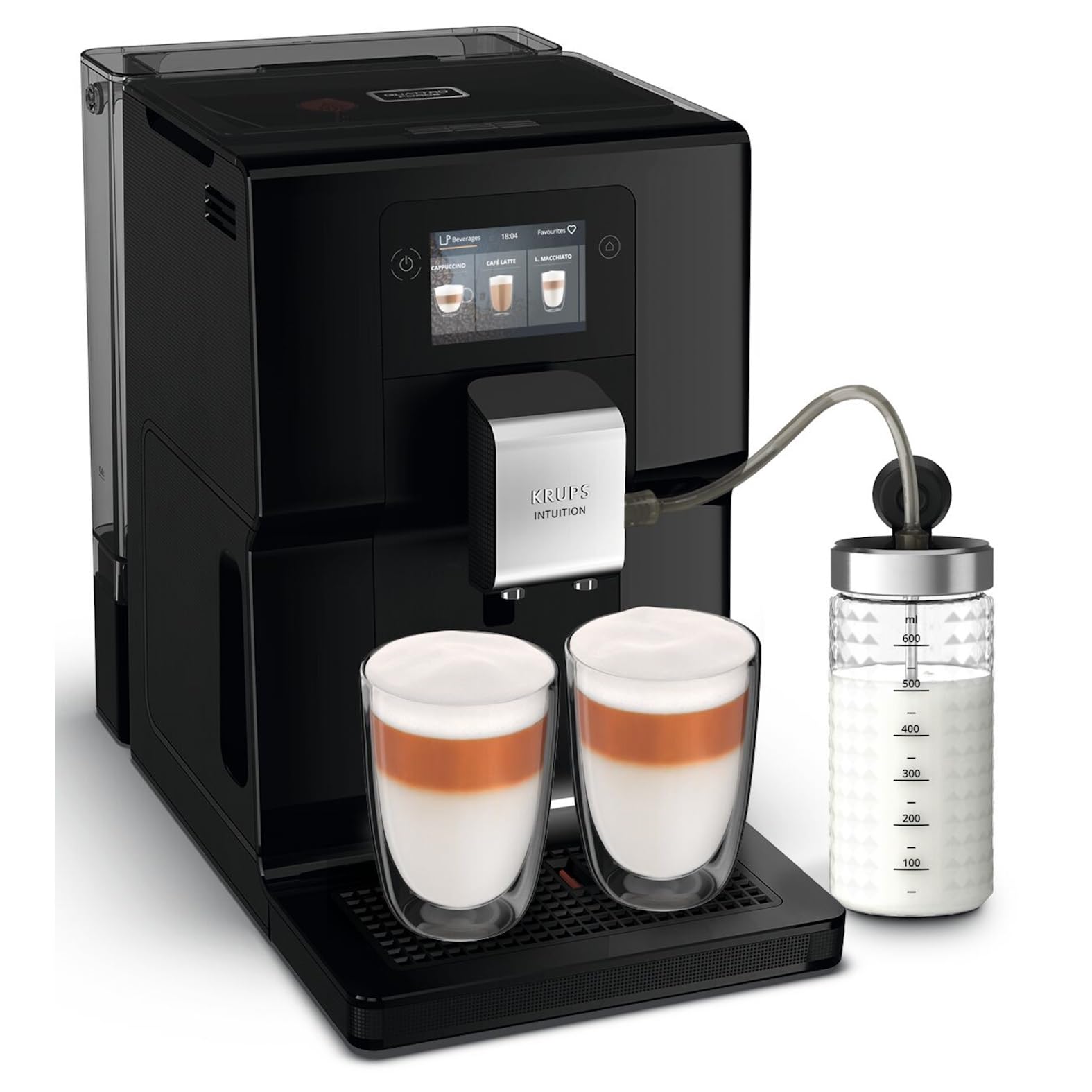 Krups Intuition Preference Kaffeevollautomat mit Smartphone-ähnlicher Bedienung, 3.5" Farb-Touchscreen, Smart Slide Technology, intuitives Lichtsystem, 11 Getränke, Milchbehälter, EA873810