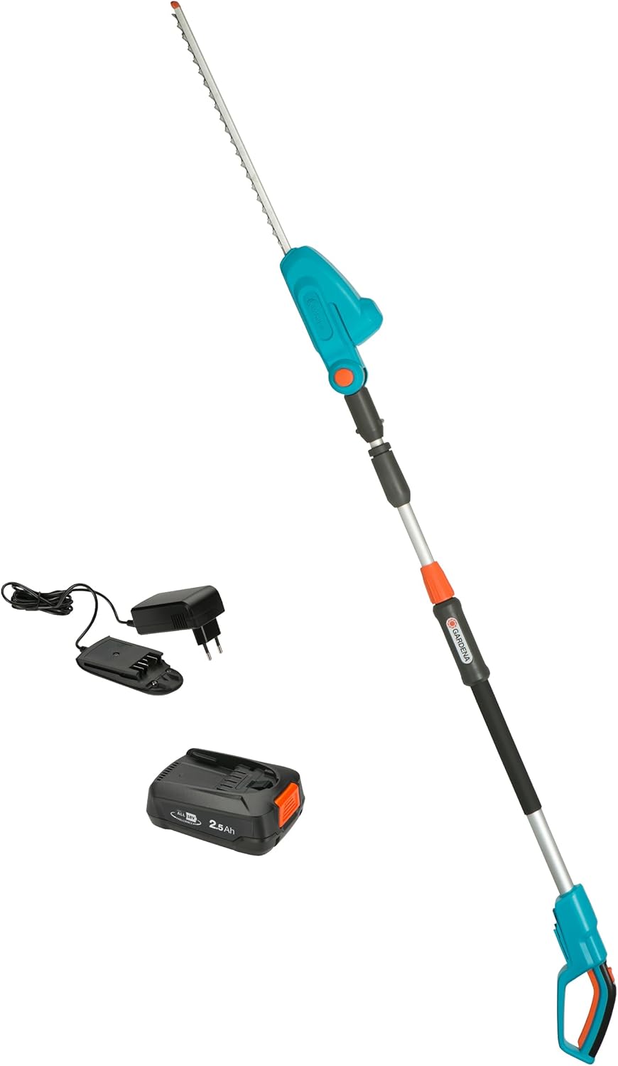 Gardena Akku-Teleskop-Heckenschere THS 42/18V P4A Ready-to-Use Set: Teleskopgriff, Reichweite bis 3 m, 42 cm Messer, Abwinkelbarer Kopf, Kabellos (14732-20)
