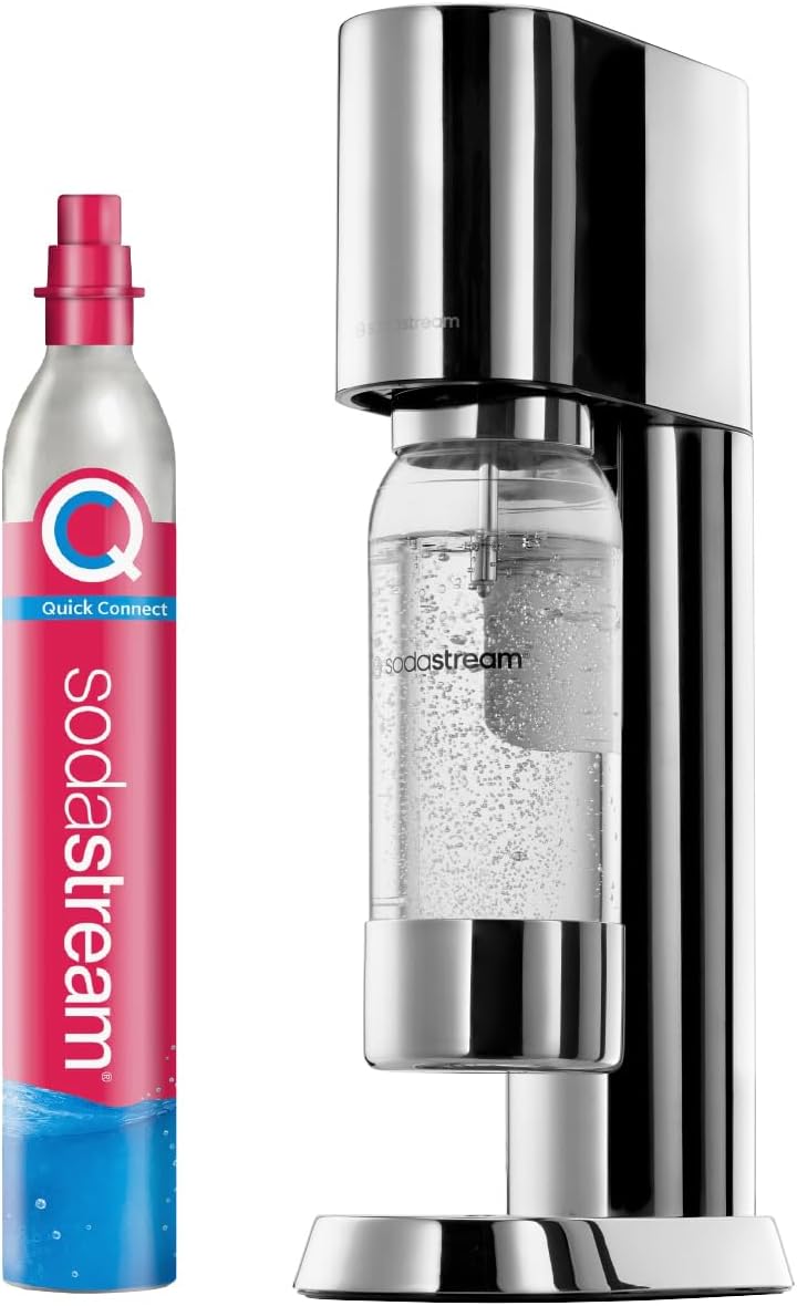 SodaStream® enso™ Premium Wassersprudler aus Edelstahl | inkl. 1 L BPA-FREIE KUNSTSTOFFFLASCHE (spülmaschinengeeignet) + Reinigungstuch + SodaStream Quick Connect Reservezylinder