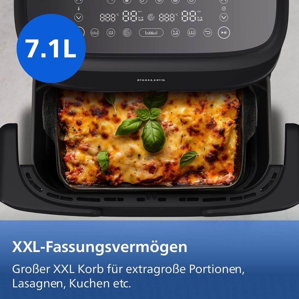 Philips Airfryer 1000 Series Hot Air Fryer, Black, 7.1 L | Flexible basket, RapidAir technology, touch screen, 10 cooking functions, HomeID app (NA154/00)