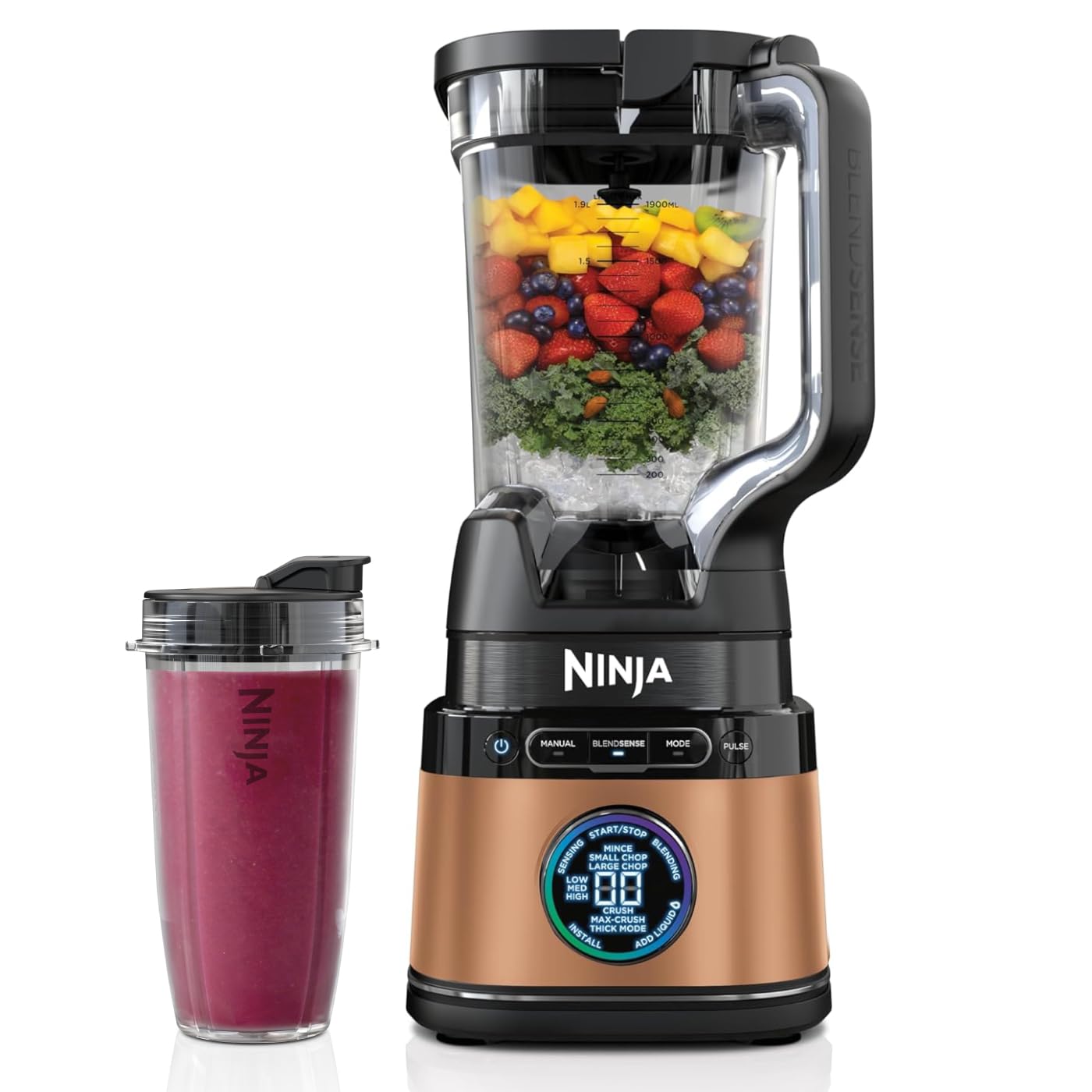 Ninja TB401EU 3-in-1 Detect Power Blender Processor Pro Black | Powerful 1200 W food processor, single serve and dough hook, 1 x single serve cup, jug, dough, mix and chop
