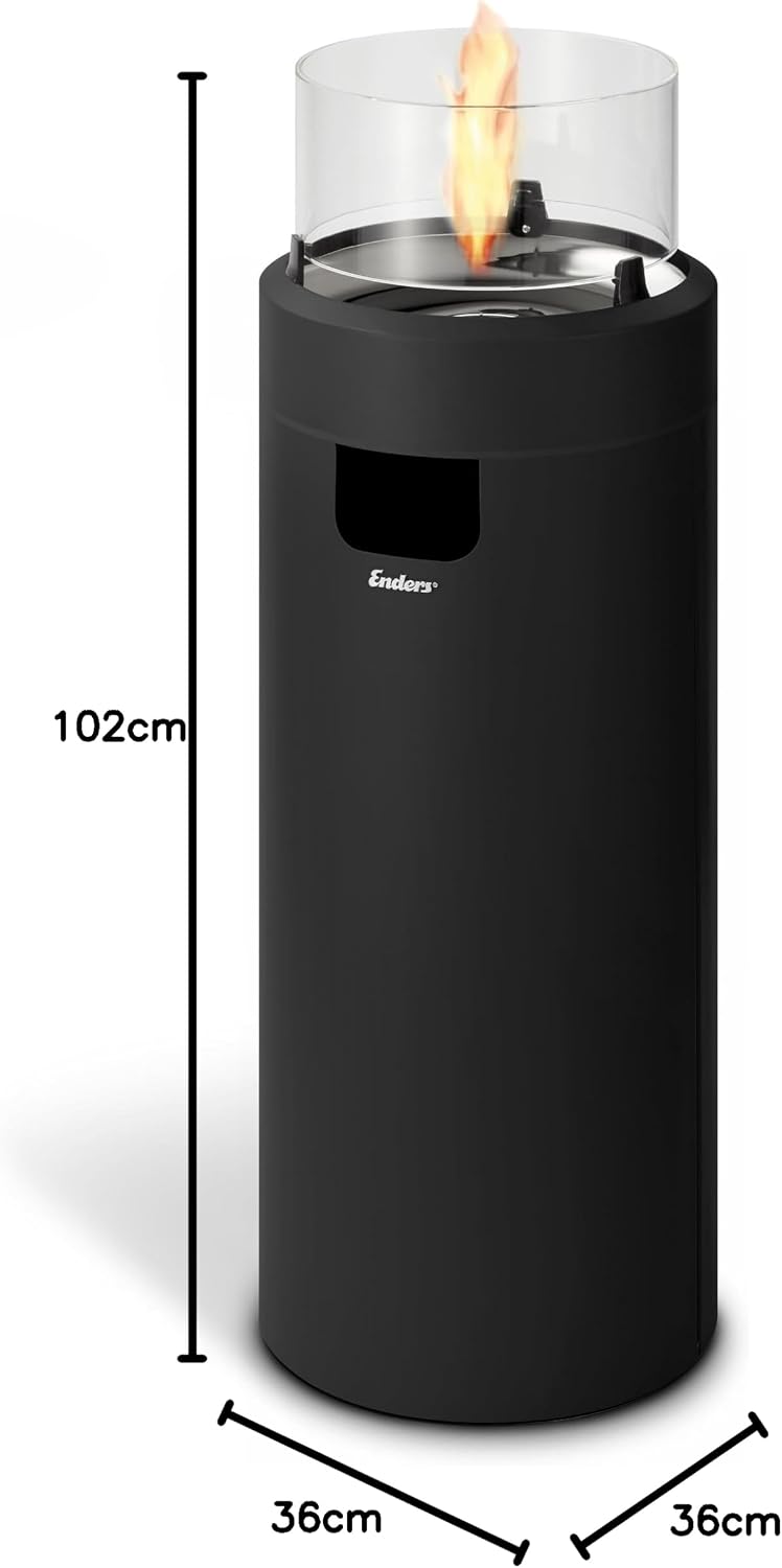 Enders Terrassenfeuer NOVA LED L BLACK, Gas Terrassenfeuer mit Ambientebeleuchtungen, ECO GREEN Brenner-Technologie und exzellentem Design, H102cm Ø 62cm, Schwarz #5601