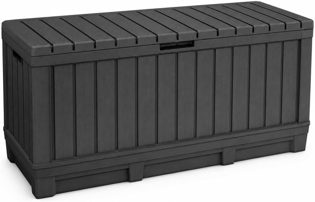 Koll Living Gartenbox Kentwood 350 Liter Stauraum anthrazit - kompakte Aufbewahrungsbox mit viel Platz für Sitzauflagen, Gartengeräte oder Kinderspielzeug - hält den Inhalt trocken & gut belüftet