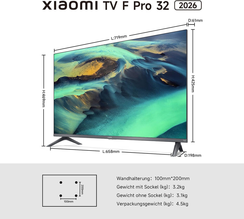 Xiaomi TV F Pro 32 32" QLED Smart TV Fire OS7 Triple Tuner DVB-C/S/S2/T/T2