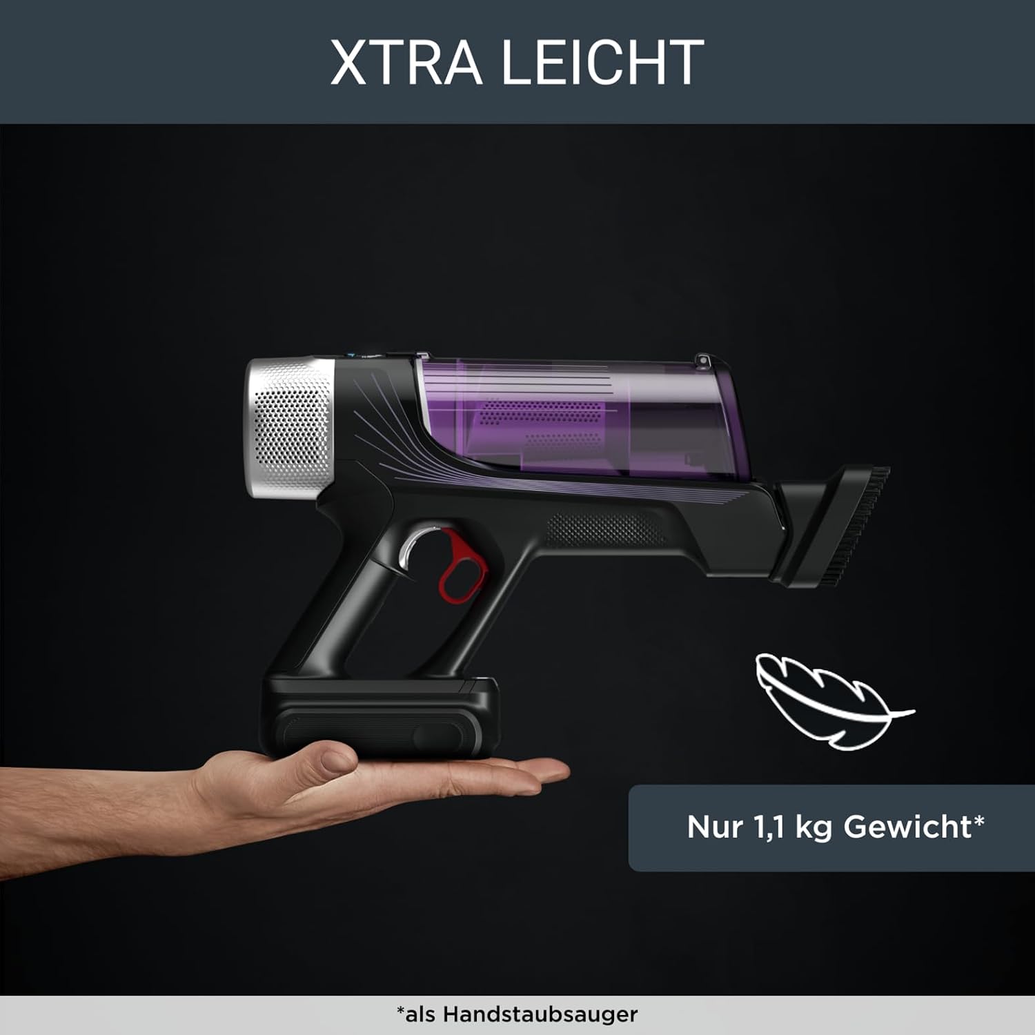 Rowenta X-Force Flex 9.60 Allergy kabelloser Akku-Stabstaubsauger, 100 Air Watt, herausnehmbarer Akku, bis zu 45 Min. Laufzeit, kompakt, Flex-Gelenk, LED-Düse, Lila-Schwarz, RH2038