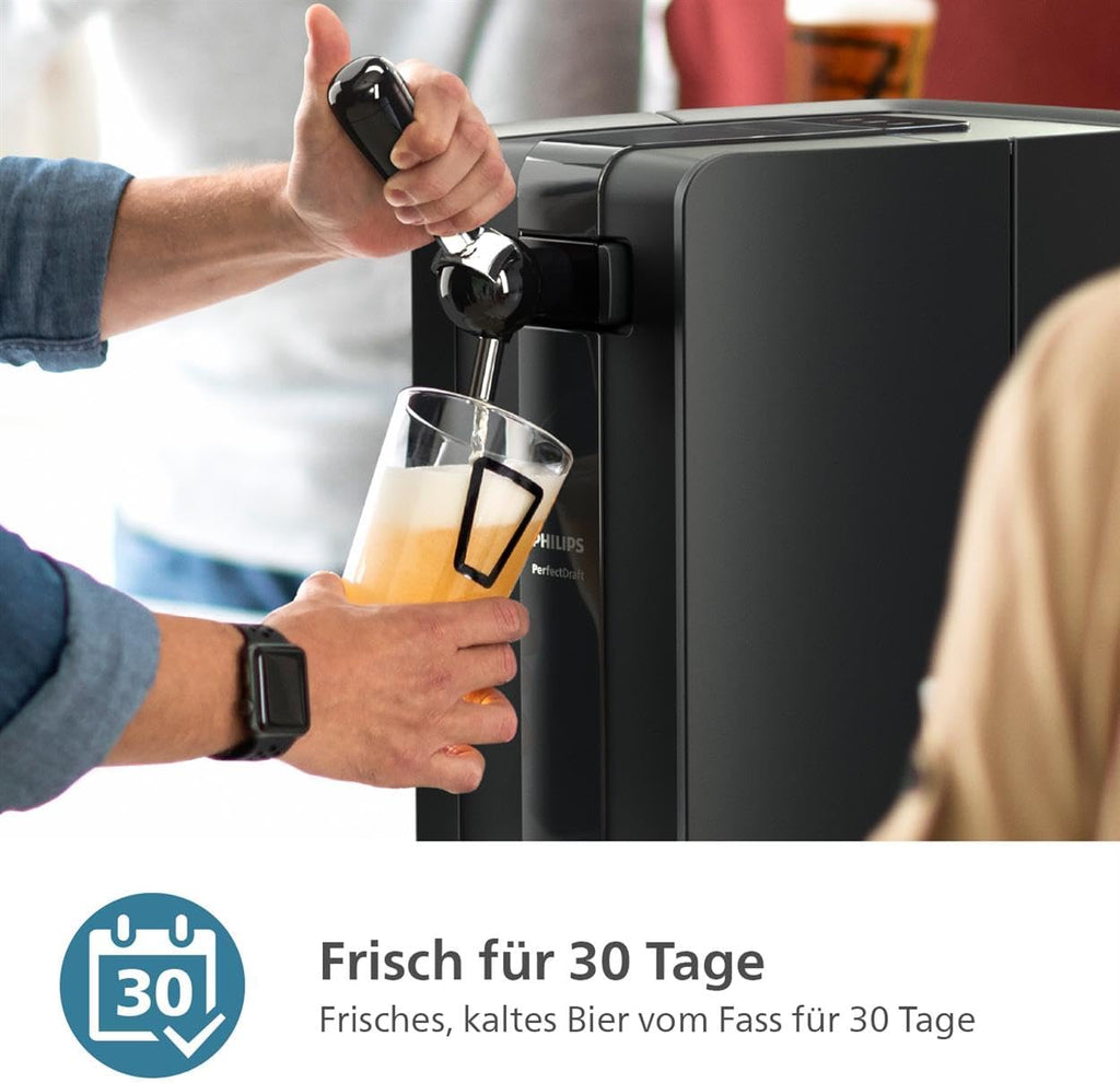 Philips PerfectDraft Black Beer Dispenser for up to 30 Days | Freshly cooled at 3 °C, for the home bar, 6 L, LED indicators (HD3760/90)