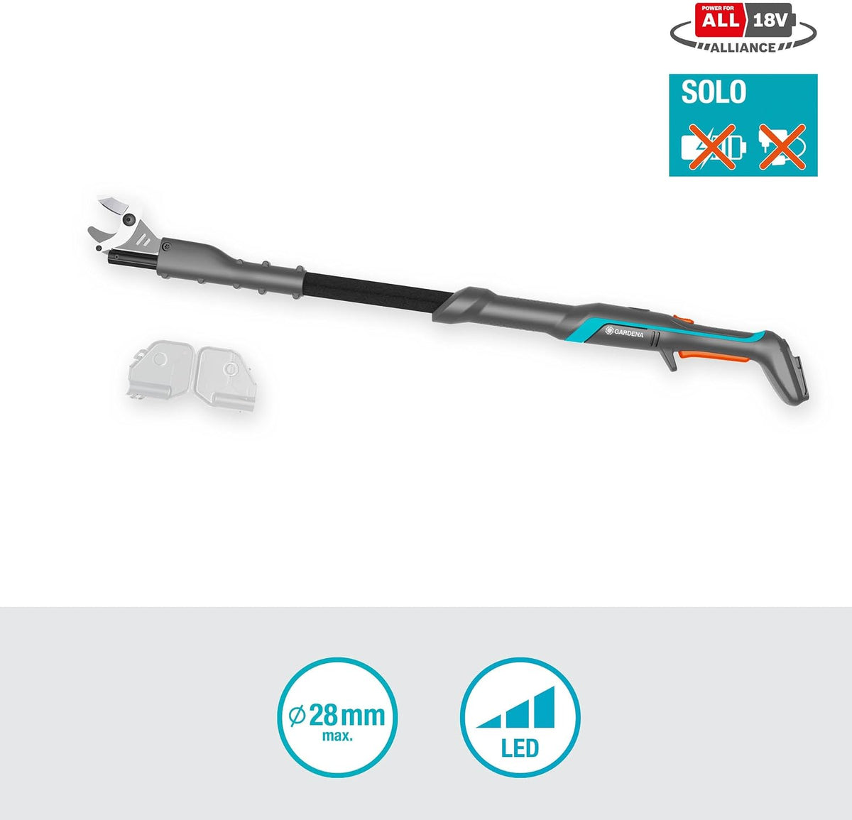 Gardena Akku-Astschere EasyCut 110/18V P4A Solo: Kraftsparendes Schneiden, Bis zu 2,5 m Reichweite, Leicht & ergonomisch, Stahlmesser, Kabellos (14772-55)