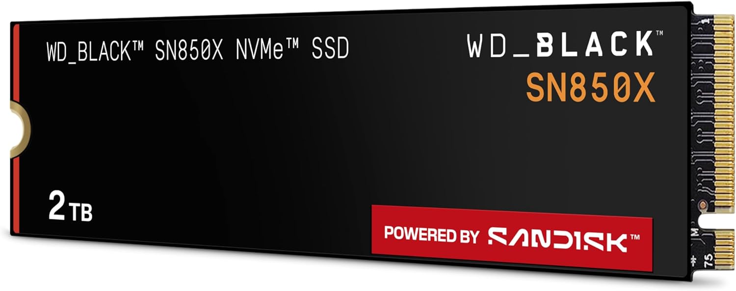 WD_BLACK SN850X NVMe SSD 2 TB Internal SSD (Gaming Memory, PCIe Gen4 Technology, Read 7,300 MB/s, Write 6,600 MB/s) Black