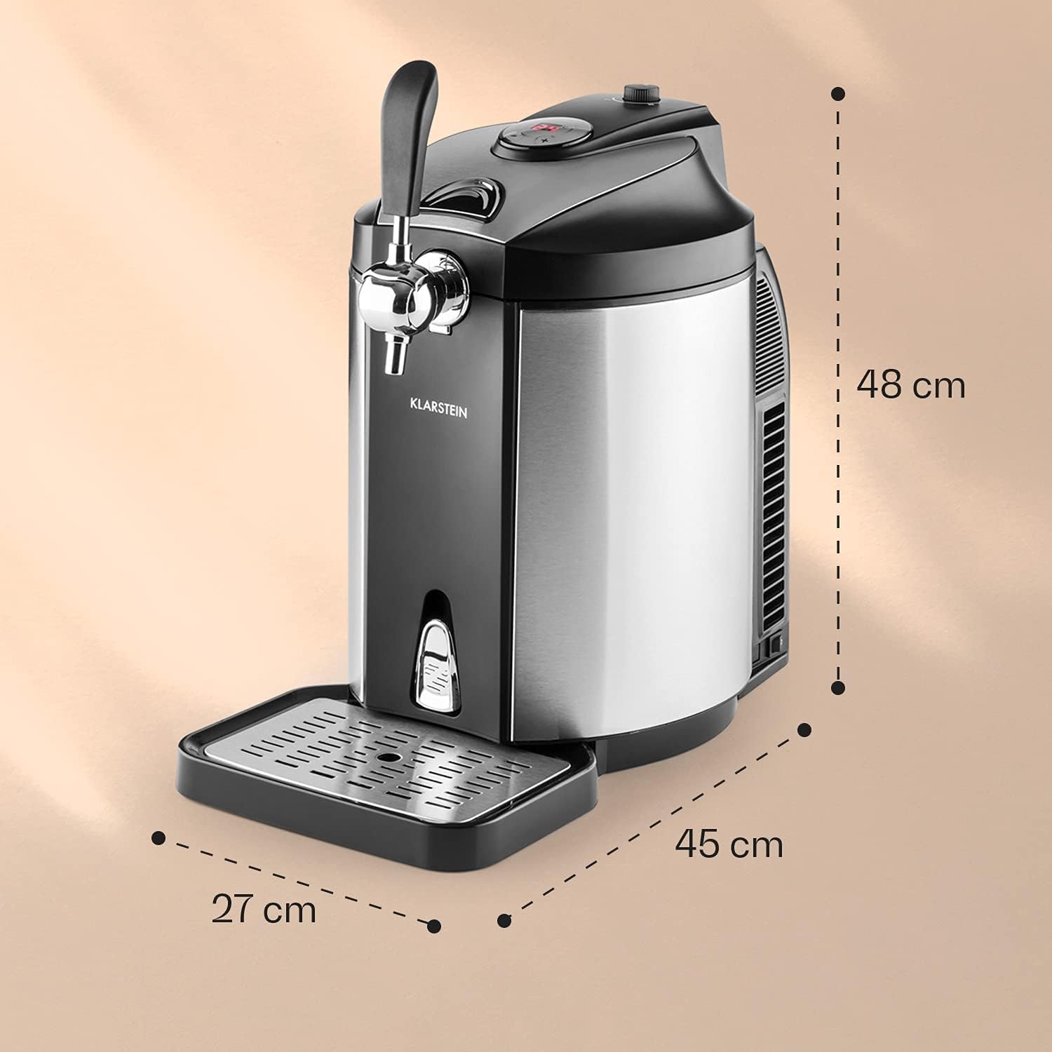Klarstein Skal – Universal Beer Dispenser with Integrated Beer Cooler, Cooling to 2-12 °C, Beer Dispenser 5 Litres with Cooling. Thermoelectric Cooling System, 38 dB, Grey Silver
