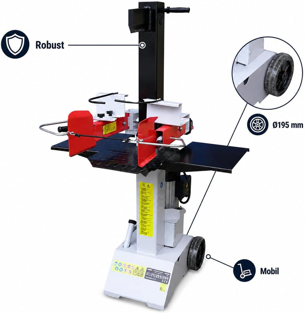 Dedra Holzspalter 3000W, 8T, 21 MPa, bis zu 2850 U/Min, hydraulische Presse, zwei zusätzliche Arbeitsflächen, schnelles und effizientes Holzspalten, kann am Boden montiert werden