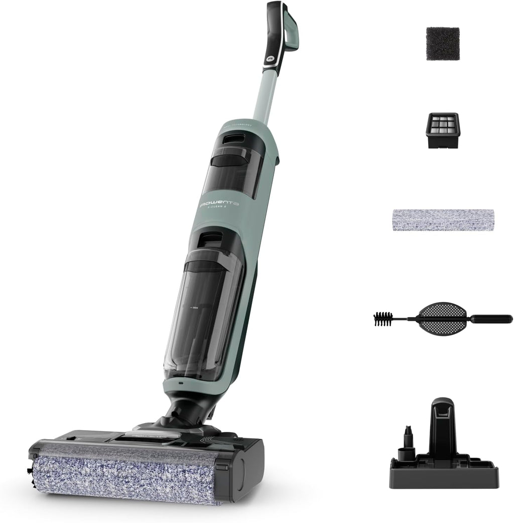 Rowenta X-Clean 2, 2-in-1 Nass-Trockensauger, ECO-/MAX-Modi für makellose Ergebnisse, 1,1 kg leicht, selbstfahrende Walze, Kantenreinigung, 90 Sek. Selbstreinigungszyklus, Eucalyptus, GZ2262E0