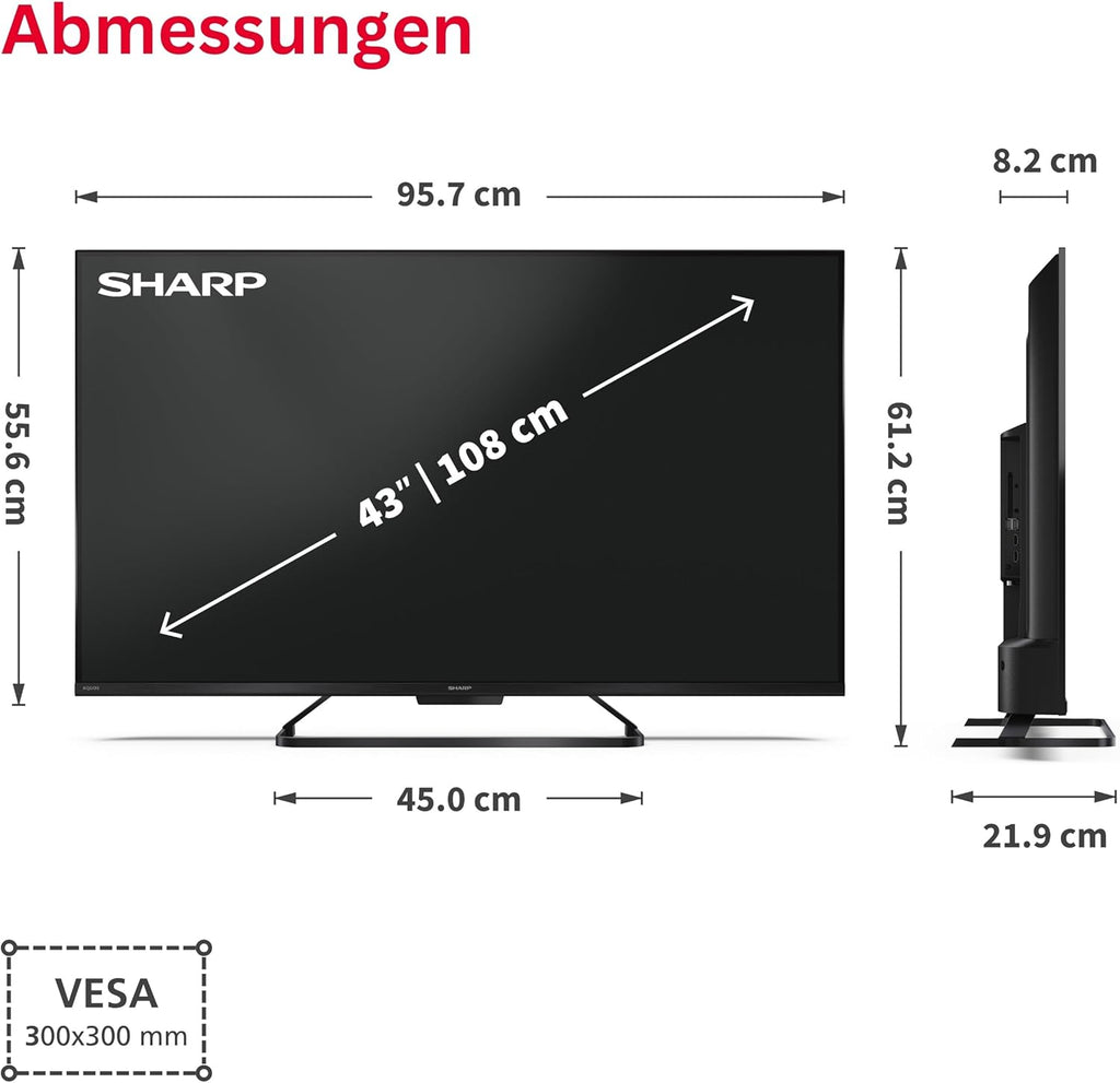 SHARP 43HR7765E QLED Fernseher 43 Zoll Google TV 4K UHD Smart TV 144Hz HDR
