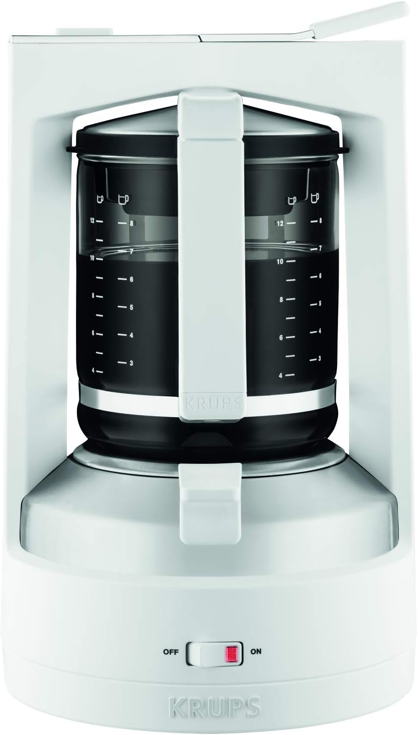 Krups Filterkaffeemaschine T8, 850 Watt, Kaffeemaschine mit automatische Abschaltung, 8-12 Tassen, 1l Wasserbehälter, beleuchteter Ein- Ausschalter, weiß, KM4682