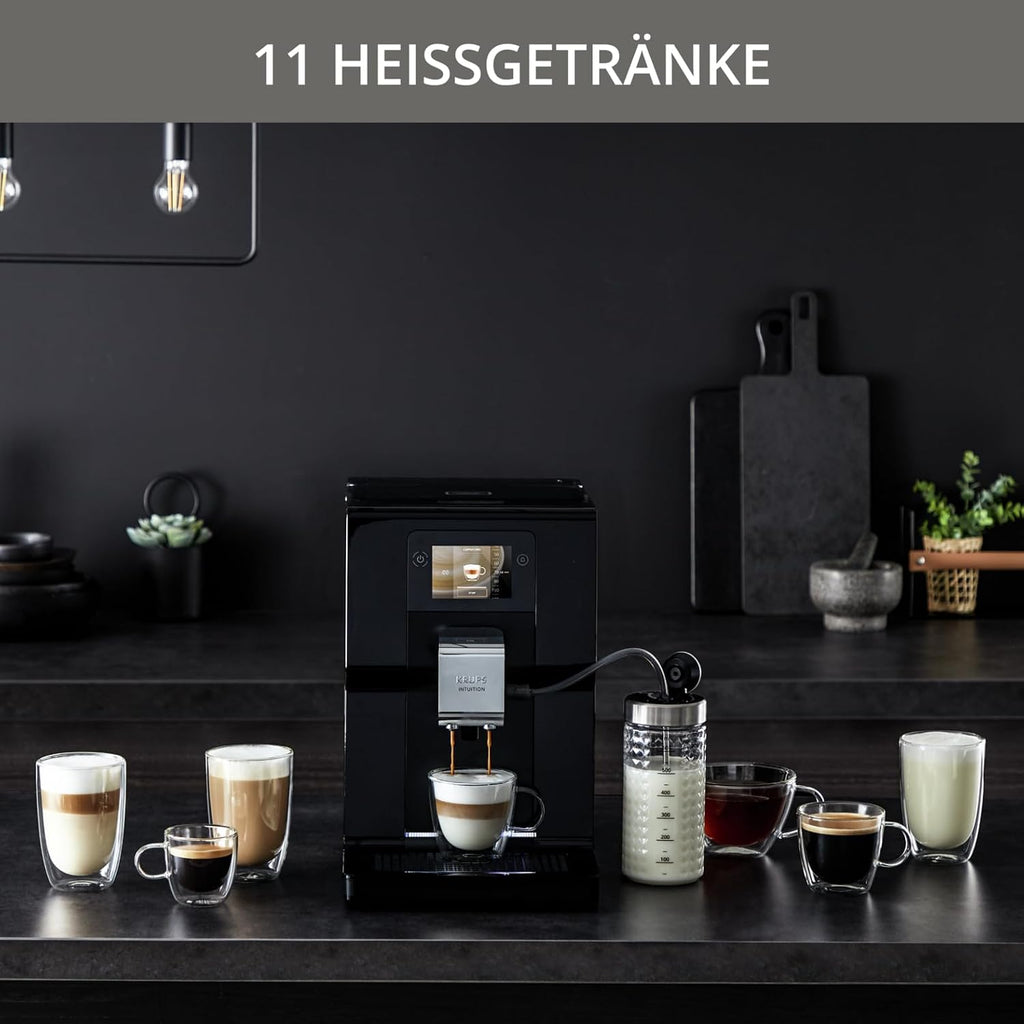 Krups Intuition Preference Kaffeevollautomat mit Smartphone-ähnlicher Bedienung, 3.5" Farb-Touchscreen, Smart Slide Technology, intuitives Lichtsystem, 11 Getränke, Milchbehälter, EA873810