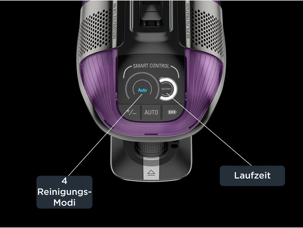 Rowenta X-Force Flex 12.60 kabelloser Akku-Stabstaubsauger, 150 Air Watt, bis zu 45 Min. Laufzeit, leistungsstark, Flex-Gelenk, LED-Düse, inkl. Zubehör, lila/schwarz, RH98A0