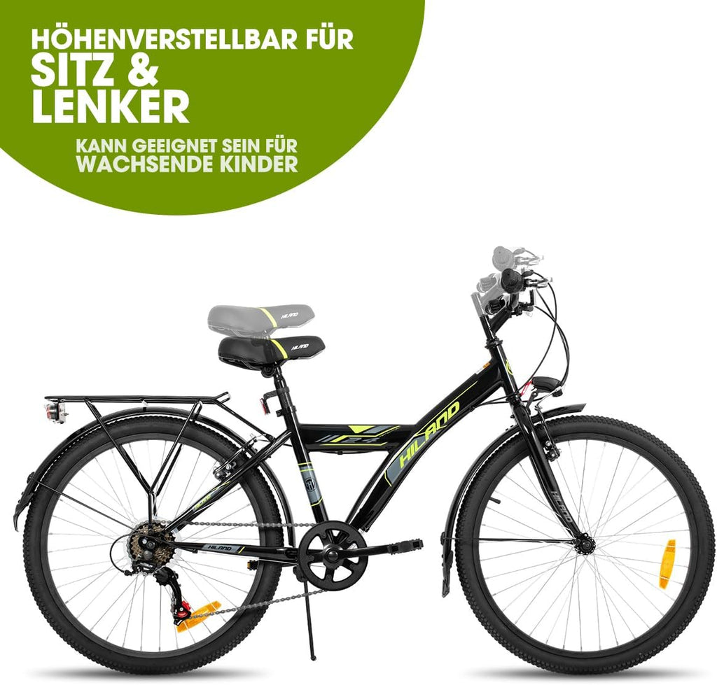 HILAND 20 24 Zoll Kinderfahrrad Mountainbike mit 6 Gang Schaltung, MTB für Kinder Jungen Mädchen mit Ständer, Schwarz/Weiß Fahrrad