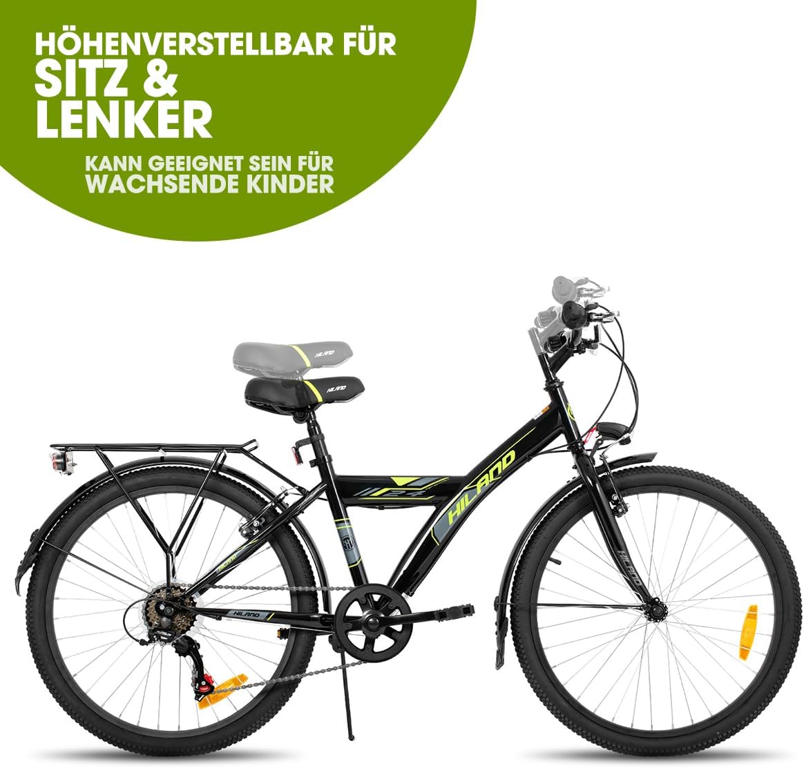 HILAND 20 24 Zoll Kinderfahrrad Mountainbike mit 6 Gang Schaltung, MTB für Kinder Jungen Mädchen mit Ständer, Schwarz/Weiß Fahrrad