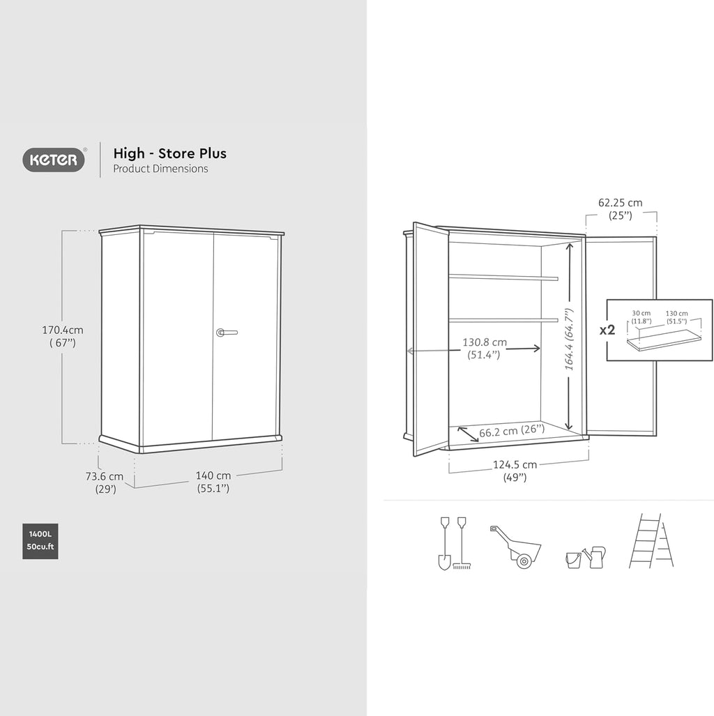 Keter Signature Gartenschrank aus wetterfestem Kunststoff mit Metallverstärkung 1400 Liter Stauraum, abschließbar, Rosenholz-Design