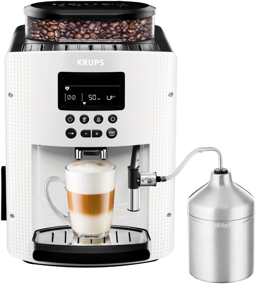Krups Essential Kaffeevollautomat EA8161 | 3 Temperaturstufen + 3 Mahlstärken | Espresso | Kaffee | LCD-Anzeige | Auto Cappuccino | XS6000 Set | Energieklasse A | weiß