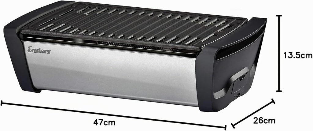Enders® 1380 Aurora Mirror raucharmer Tischgrill, mit Guss-Rost, Holzkohlegrill, klein, Balkon, Picknick, Camping-Grill, rauchfreier Tischgrill, mit Belüftung, matt silver