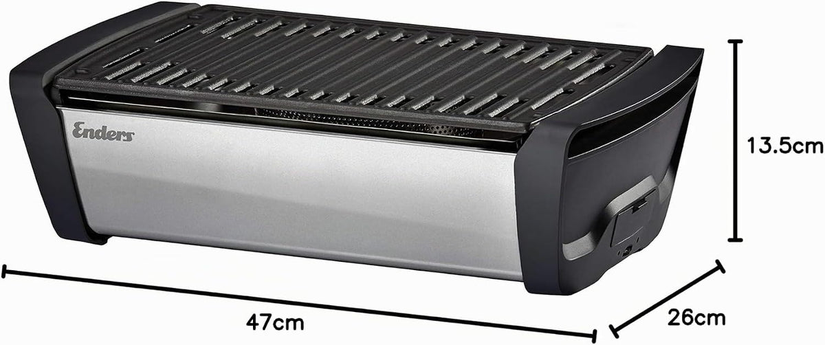 Enders® 1380 Aurora Mirror raucharmer Tischgrill, mit Guss-Rost, Holzkohlegrill, klein, Balkon, Picknick, Camping-Grill, rauchfreier Tischgrill, mit Belüftung, matt silver