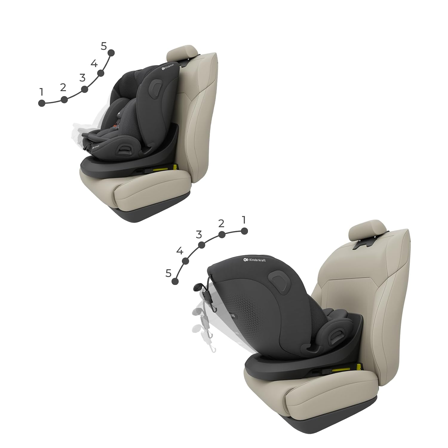 Kinderkraft I-GROW 2 PRO Child Seat 0-36 kg, I-SIZE 40-150 cm, 360 Degree Rotatable, Child Car Seat with Isofix Station, FWF and RWF, Adjustable Headrest/Backrest with Reclining Position, Black