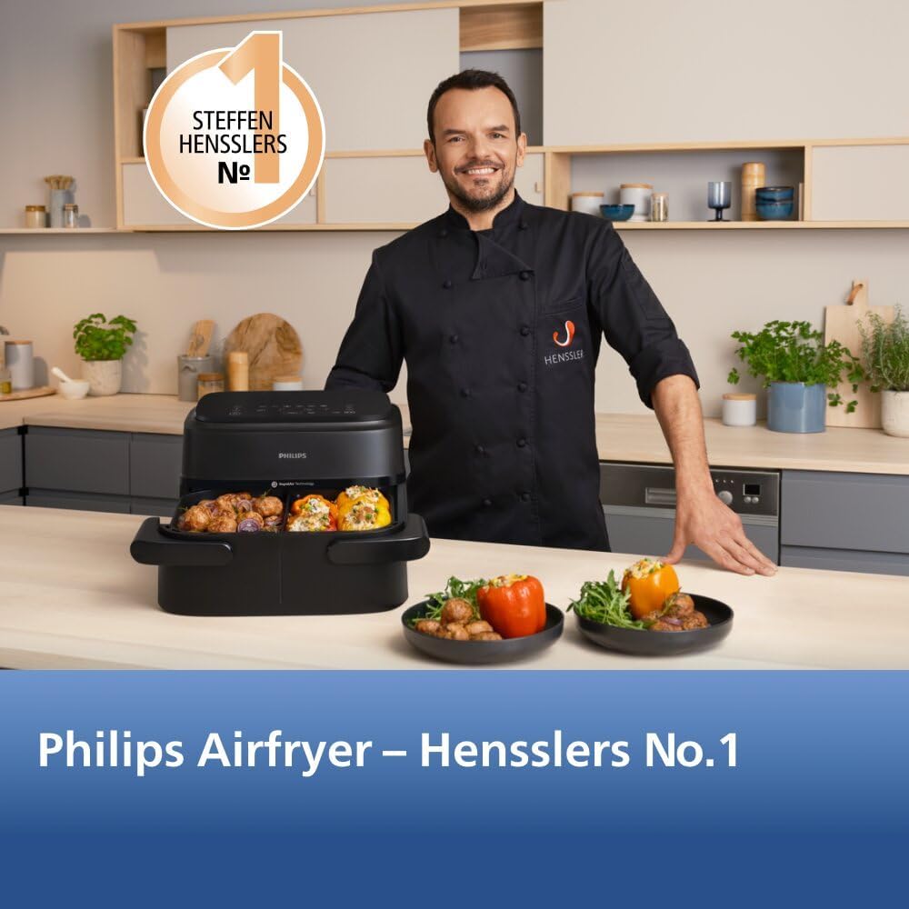Philips Airfryer 1000 Series Hot Air Fryer, Black, 7.1 L | Flexible basket, RapidAir technology, touch screen, 10 cooking functions, HomeID app (NA154/00)