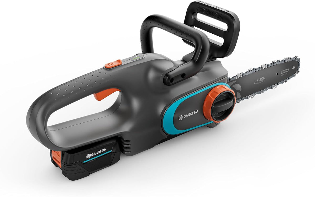 Gardena Akku-Kettensäge PowerSaw 250/18V P4A Ready-To-Use Set: Oregon Kette, Ergonomisch, Geräuscharm, Kettenbremse, Kabellos (14790-20)