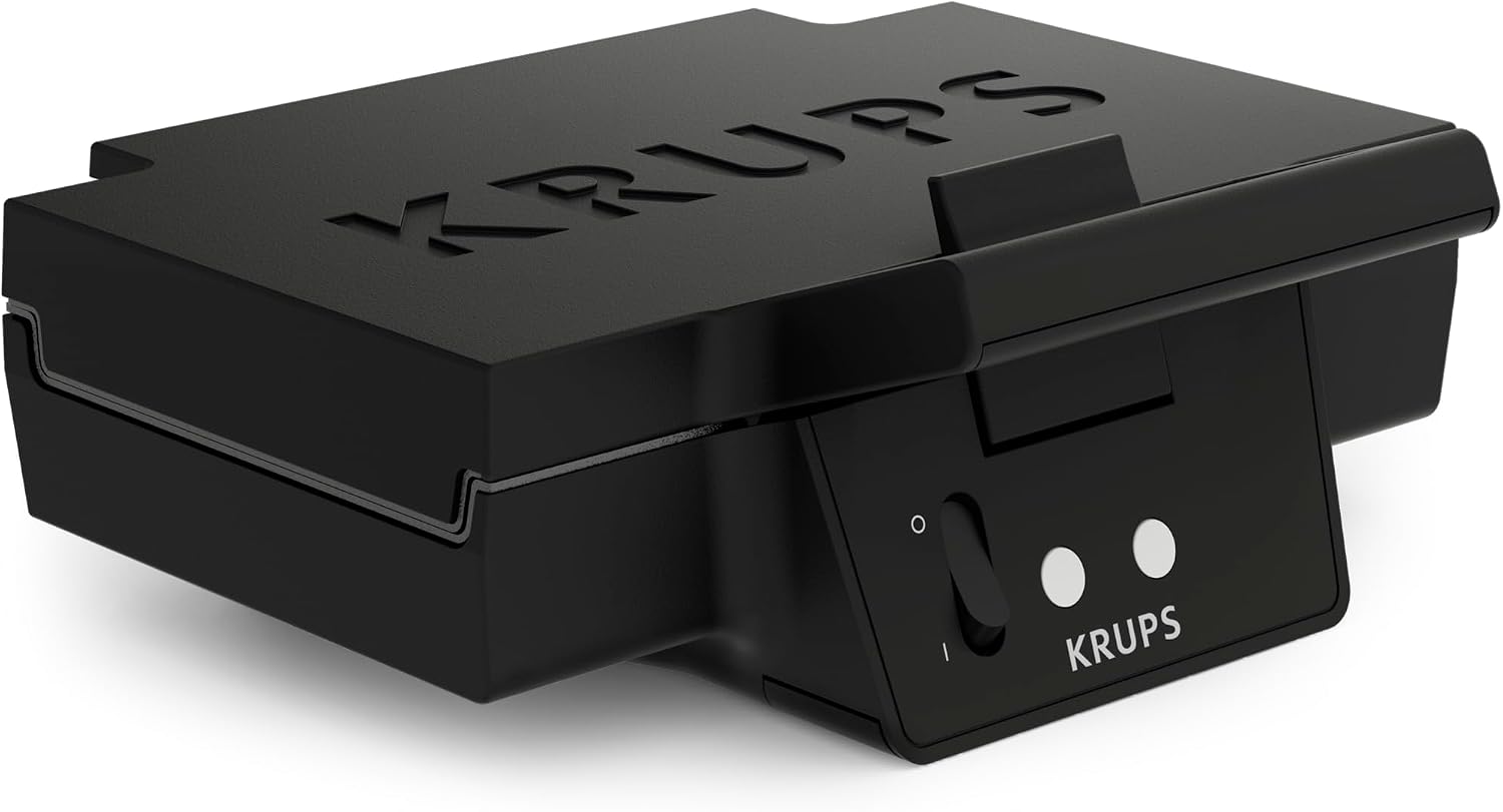 KRUPS FDK461 Sandwichmaker – Dreiecks-Sandwichtoasts, Keramik-Antihaftplatten, 850W, extra tiefe Form für leckere Gourmet-Sandwiches, schnelles Erhitzen, platzsparend, Standard, schwarz