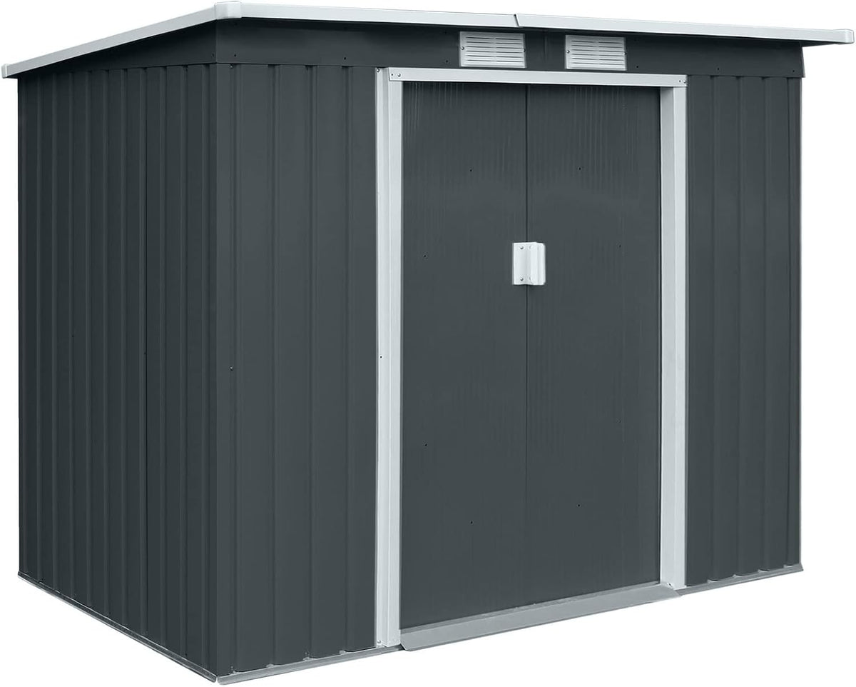 HATTORO P100 Gartenhaus mit Pultdach, Geräteschuppen 213x130x173cm, Gerätehaus mit 2 Schiebetüren, Belüftungsgitter & Metall-Rahmen, Modernes Grau/Anthrazit, Verzinkter Stahl
