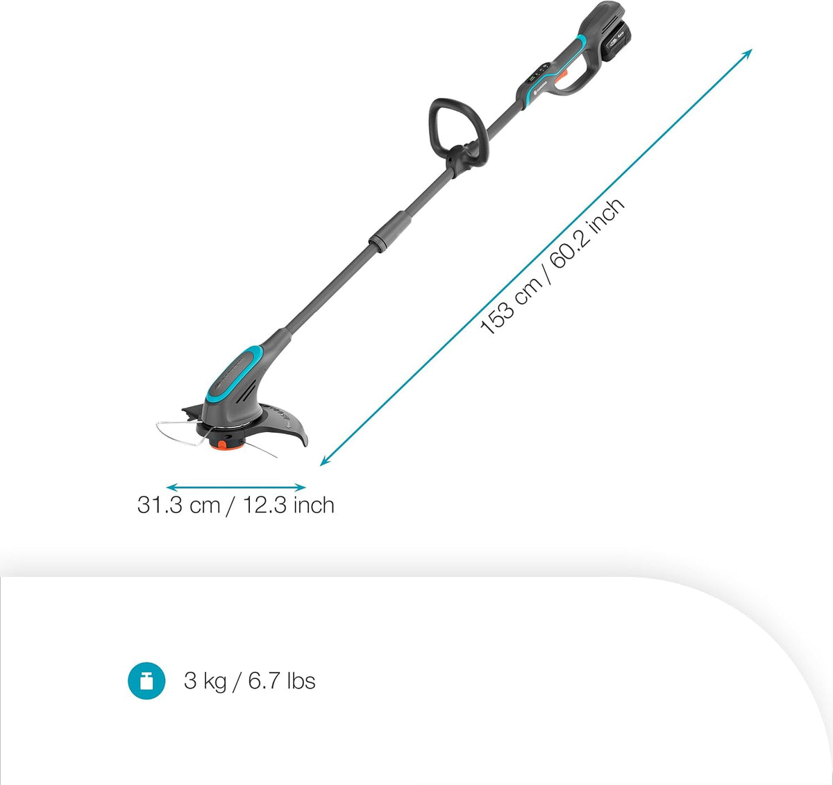 Gardena Akku-Rasentrimmer PowerTrim 30/18V P4A Ready-to-Use Set: Leistungsstark, 2-mm-Nylonfaden, Verstellbar, Für Dickes Gras, Kabellos (14703-20)