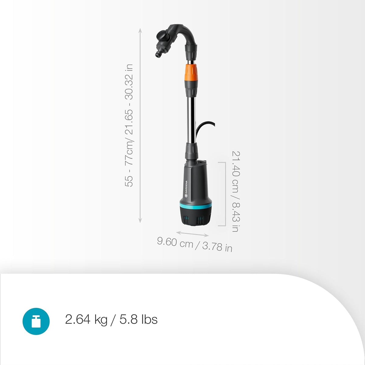 Gardena Akku-Regenfasspumpe 2600 Comfort 18V P4A Ready-To-Use Set: Bewässerungsintervalle, Leistungseinstellung, Passt zum Wasserbehälter, Konstanter Druck, Kabellos (14604-20)
