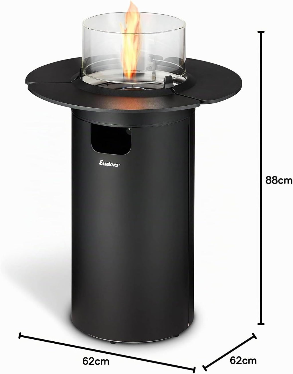 Enders® NOVA Table M Gas-Terrassenfeuer, kompakte Gas-Feuerstelle für Terrasse und Balkon, stimmungsvolles Flammenbild, Ambiente-Beleuchtung, Glaszylinder, Reflektor, #5900