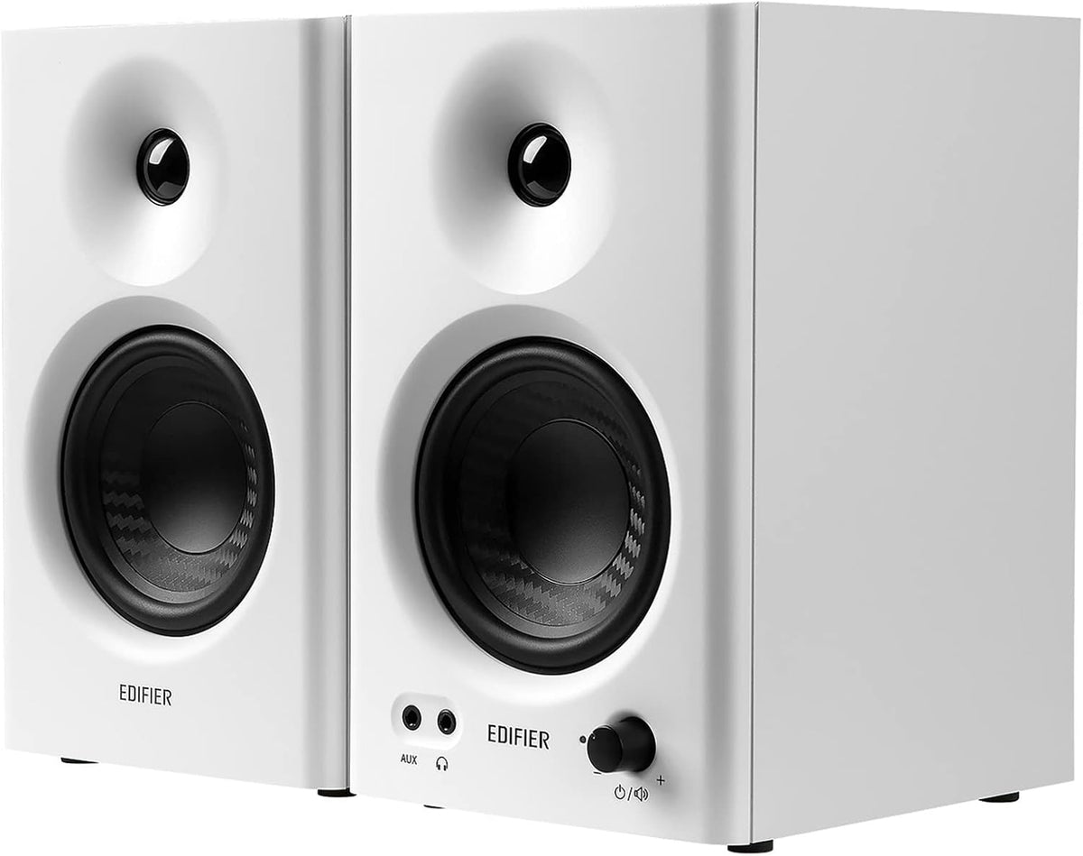 Edifier MR4 Compact 2.0 Studio Monitors (42 Watt) with Class-D Amplifier and Two Selectable Sound Modes, White