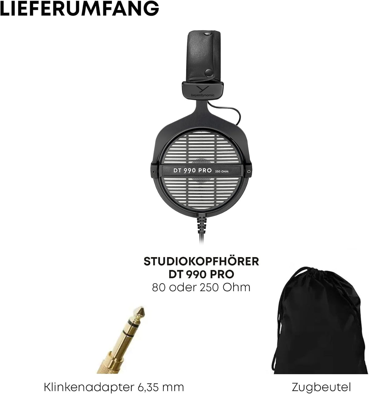 beyerdynamic DT 990 PRO Single Sided Wired On-Ear Studio Headphones for Mixing, Mastering and Editing, 80 Ohm. Handmade in Germany
