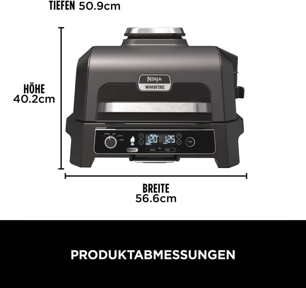 Ninja Woodfire Pro XL Elektrogrill, Holzfeuer-Pellets, wetterfest, OG850EU