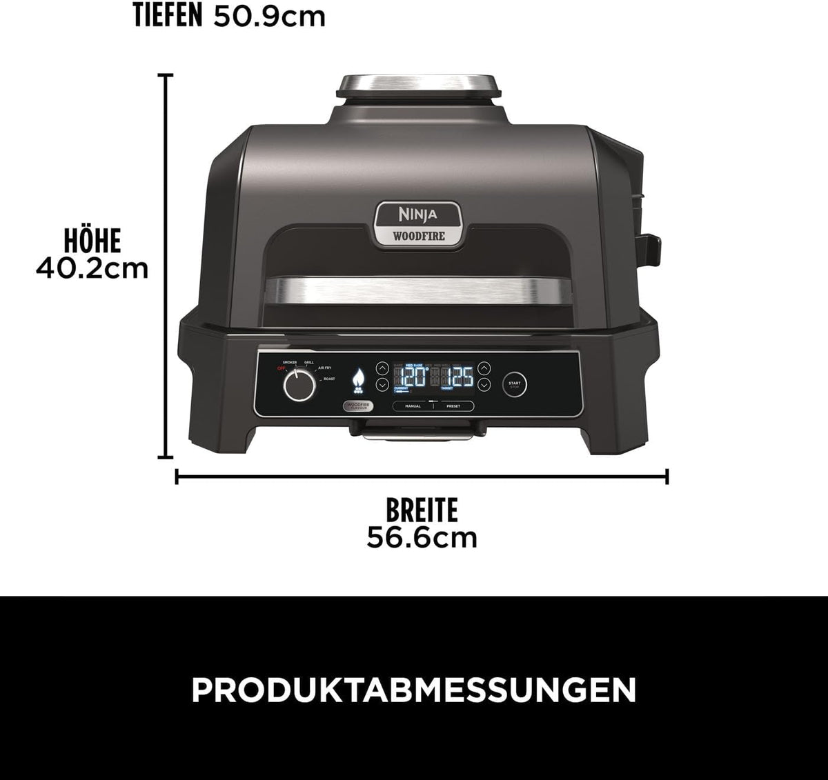 Ninja Woodfire Pro XL Elektrogrill, Holzfeuer-Pellets, wetterfest, OG850EU