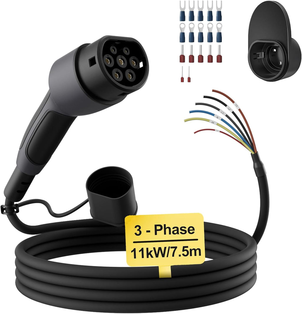 dé Typ 2 Ladekabel offenes Ende 11kW [7,5m| 16A| 3-Phasen] Ladekabel Typ 2 offenes Ende für 11kW Wallbox Ersatzkabel