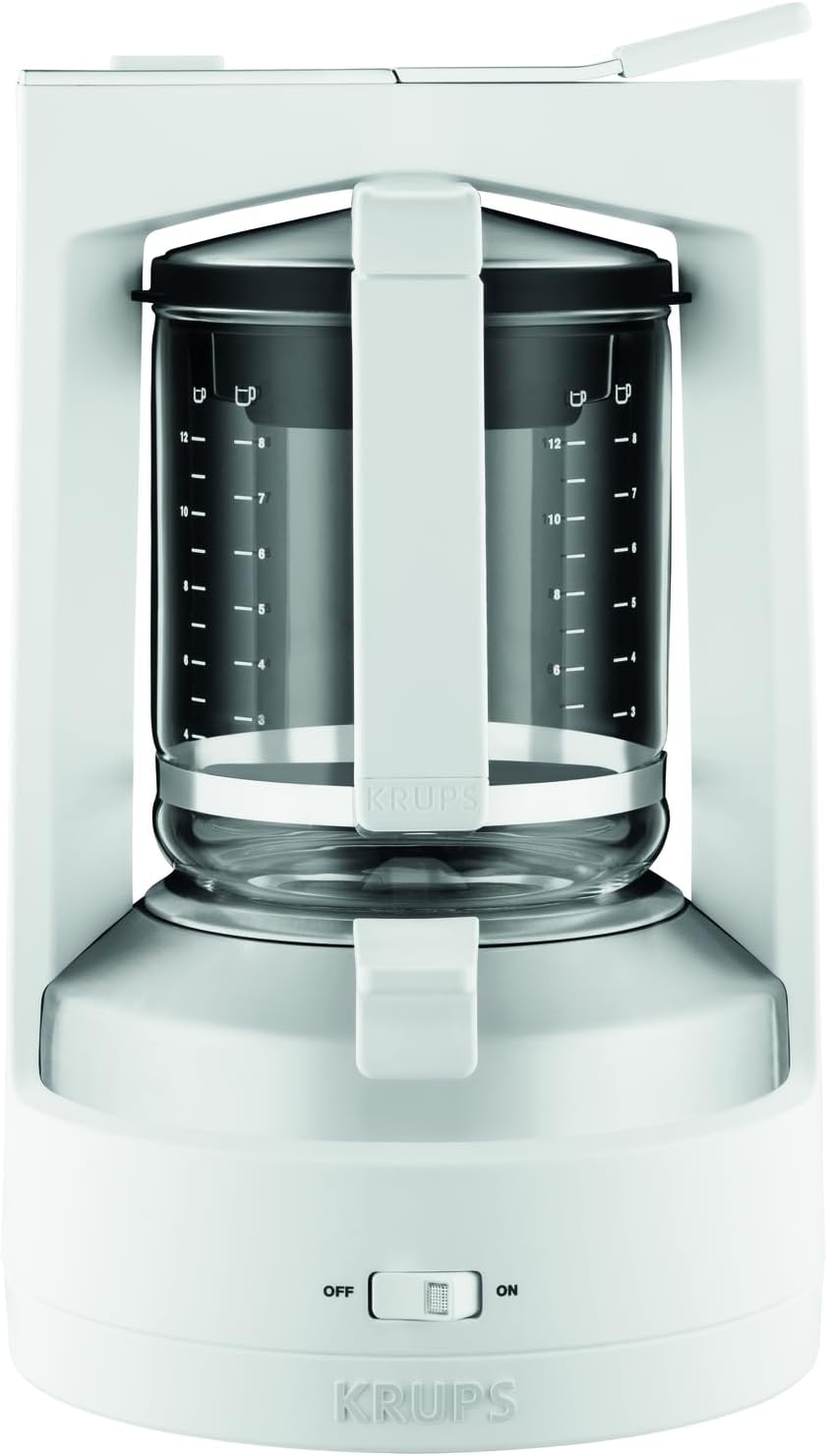 Krups Filterkaffeemaschine T8, 850 Watt, Kaffeemaschine mit automatische Abschaltung, 8-12 Tassen, 1l Wasserbehälter, beleuchteter Ein- Ausschalter, weiß, KM4682