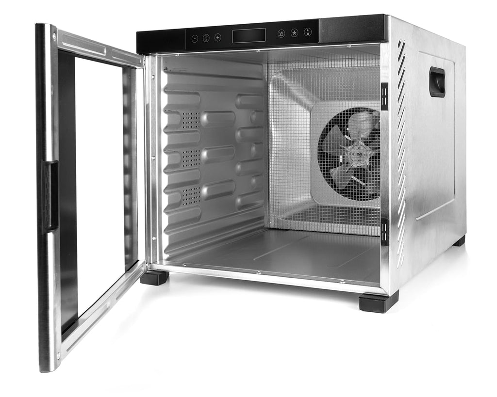 ROMMELSBACHER Dörrautomat DA 1000, XXL-Dörrfläche 1,6 m², inkl. 10 Edelstahl-Dörrtabletts, 2 Dörrgitter, 2 Dörrmatten, LED-Display, 24 Std. Zeitschaltuhr, Temperatur einstellbar (35 °C – 75 °C)o