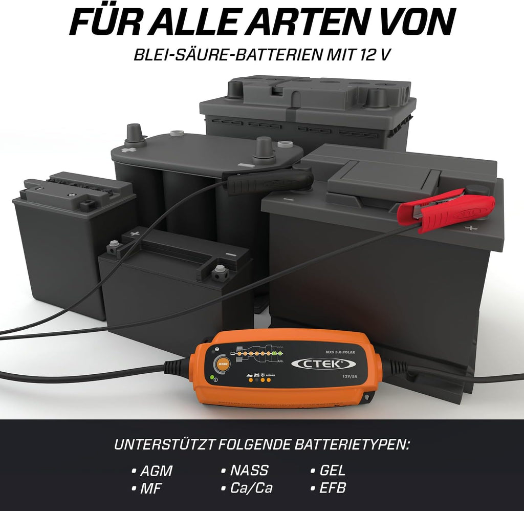 CTEK 5.0 Polar, Batterieladegerät 12V Für Extreme Kälte, Erhaltungsladegerät, Intelligentes Ladegerät Auto Und Motorschlitten, Batteriepfleger Mit Entsulfatierungsprogramm Und Rekonditionierungsmodus