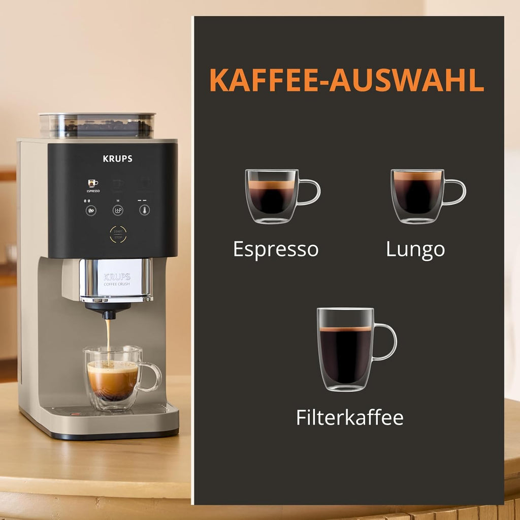 KRUPS Coffee Crush Extra Kaffeevollautomat, nur 15 cm breit, Beige