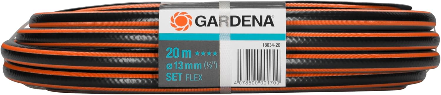 Gardena Comfort FLEX Schlauch 13 mm (1/2 Zoll), 20 m mit Systemteilen: Formstabiler, flexibler Gartenschlauch mit Power-Grip-Profil, aus hochwertigem Spiralgewebe, 25 bar Berstdruck (18034-88)